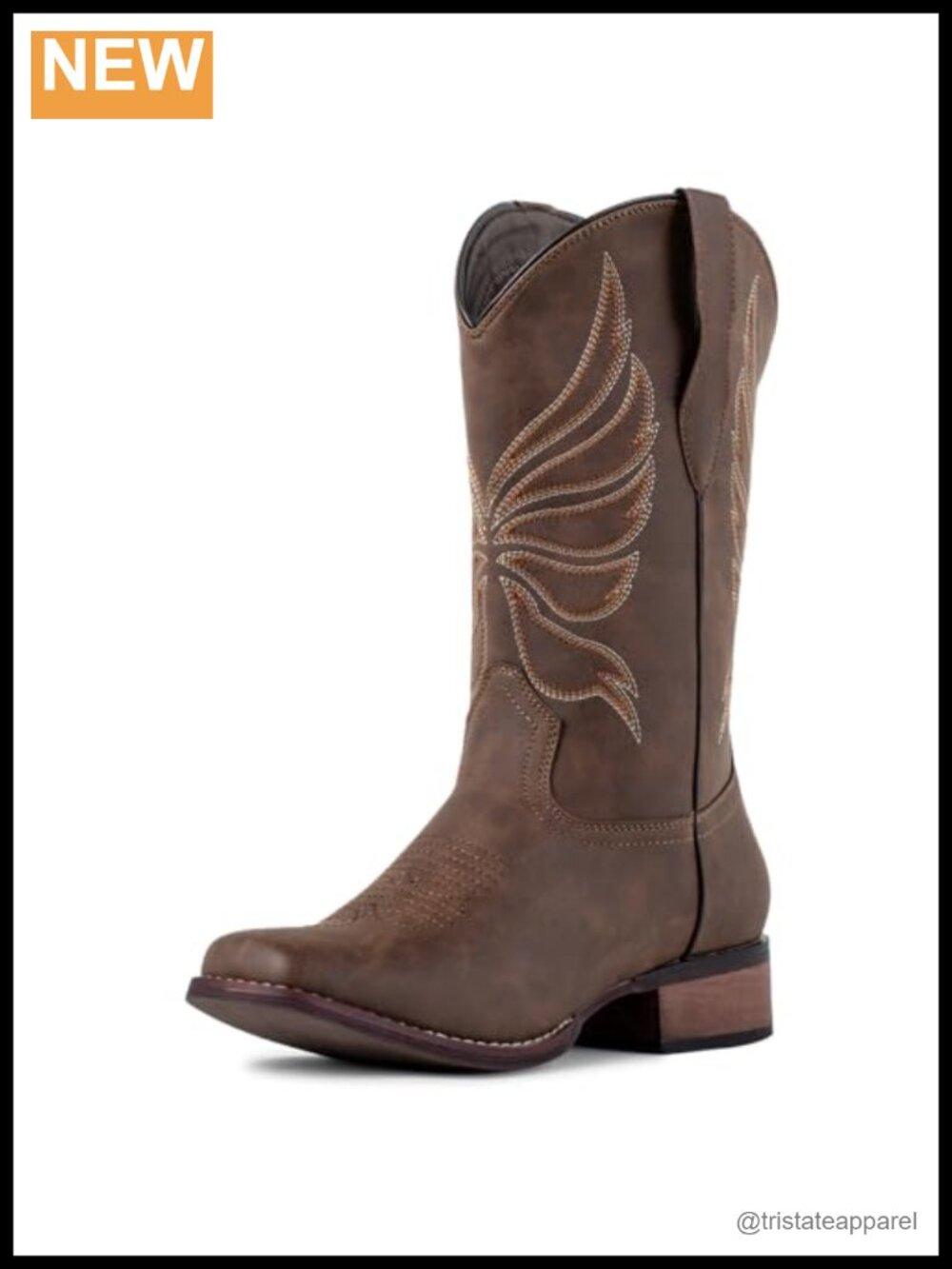 Faux Leather Square Toe Cowgirl Boots Mid-Calf Embroidered Western Pull-On